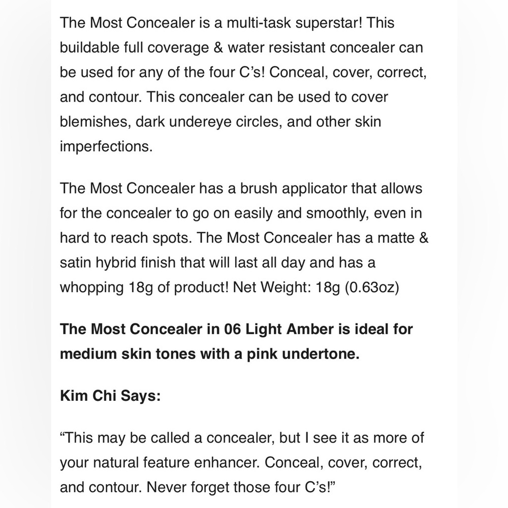 KimChi The Most Concealer 06 Light Amber Full Size New In Box - Picture 6 of 6
